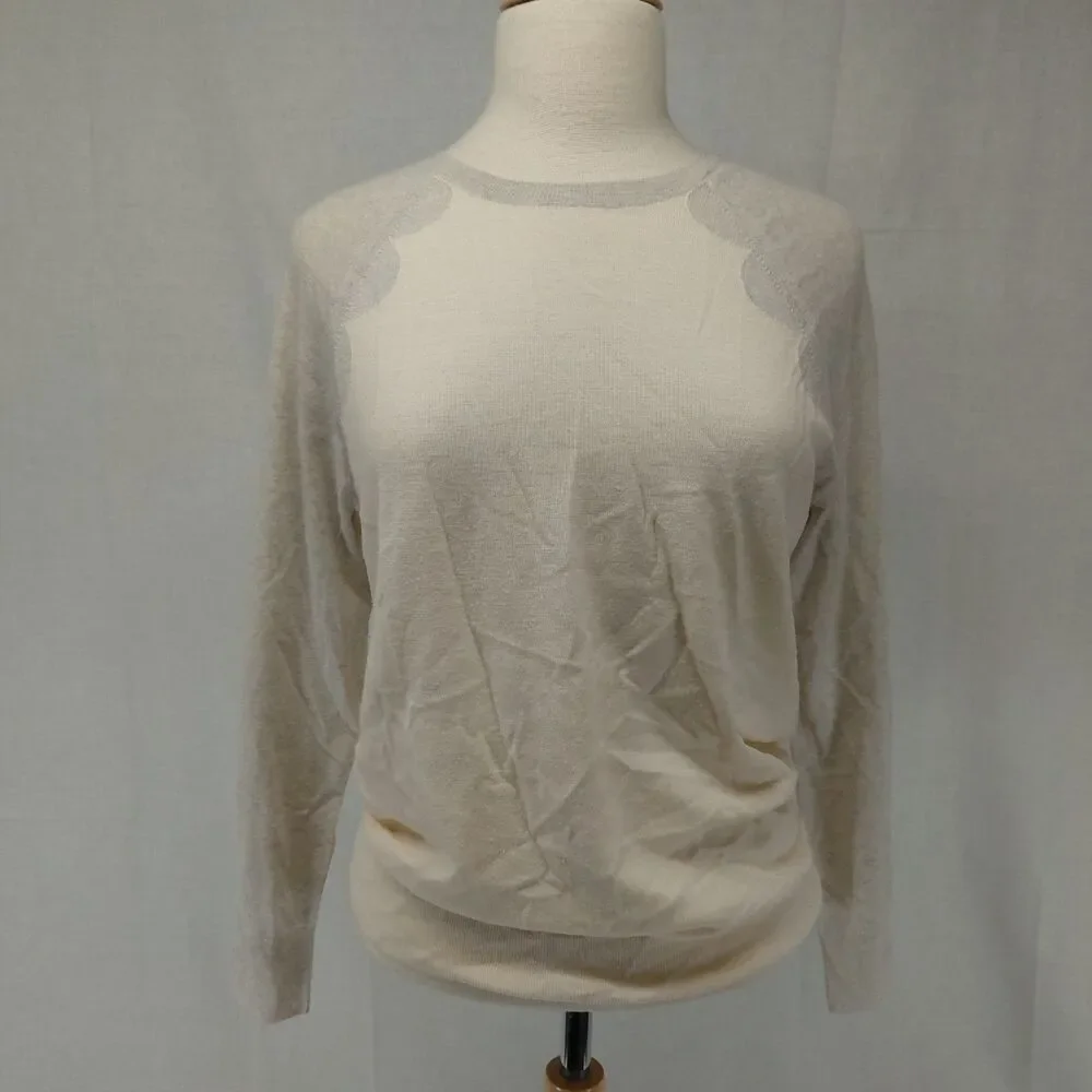 J.Crew Ringer Style LS Crewneck lightweight sweater cream/ gray SZ M